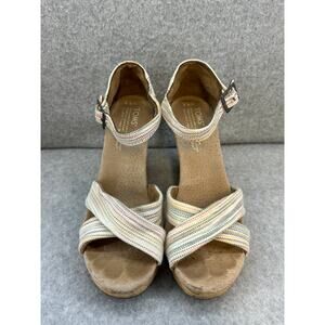 TOMS Multicolored Stripped Cork Wedge Size 6.5